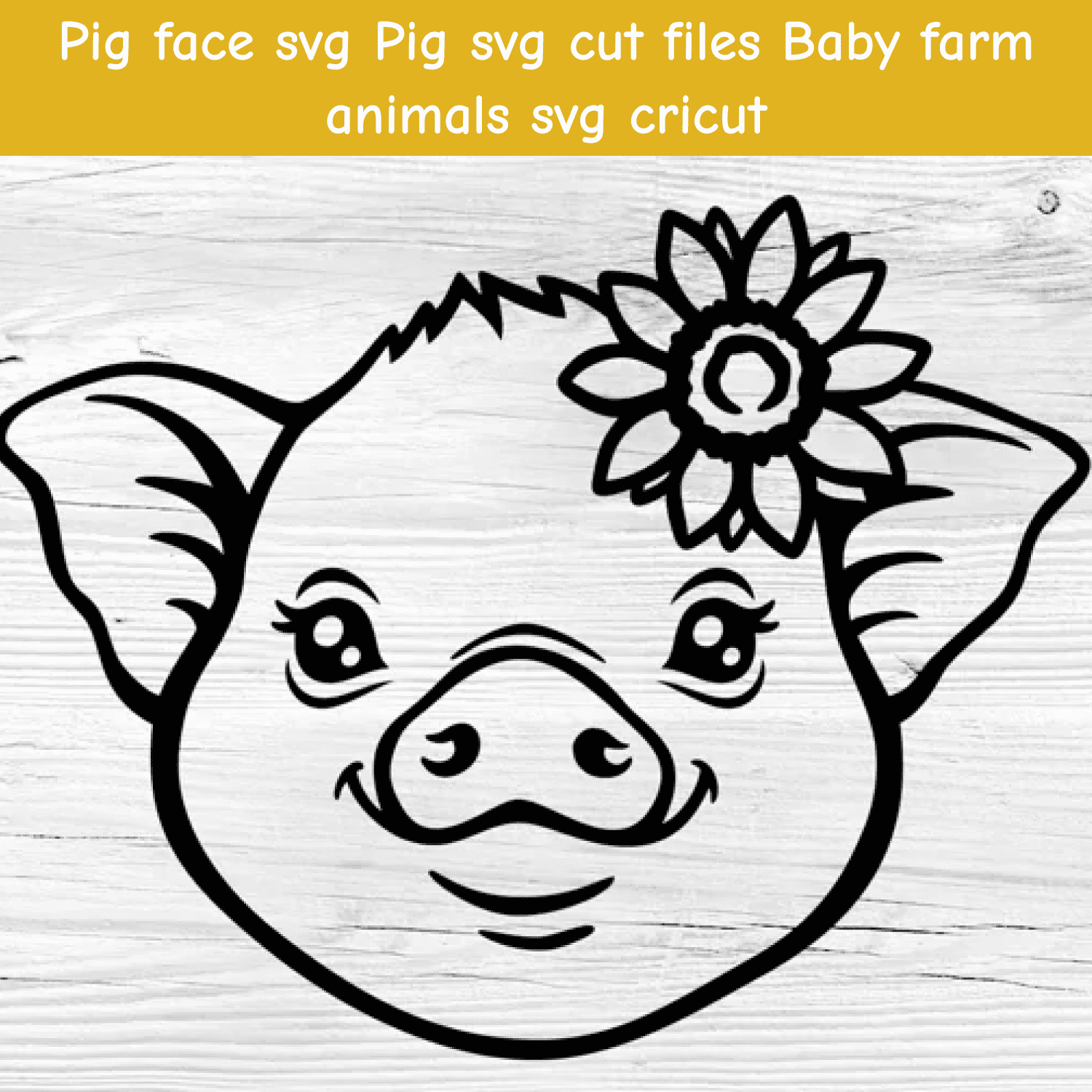 Pig with a flower on its head.
