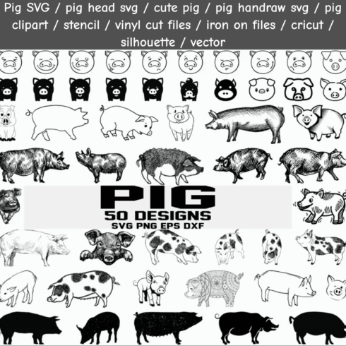 Bunch of farm animals are shown in black and white.