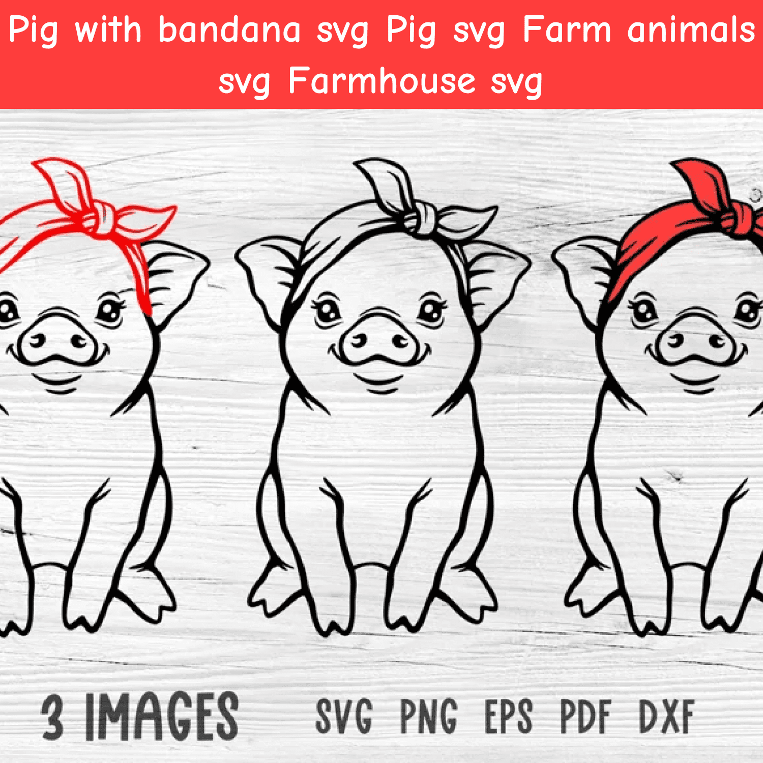 Three pigs with bandana pig svg farm animals.