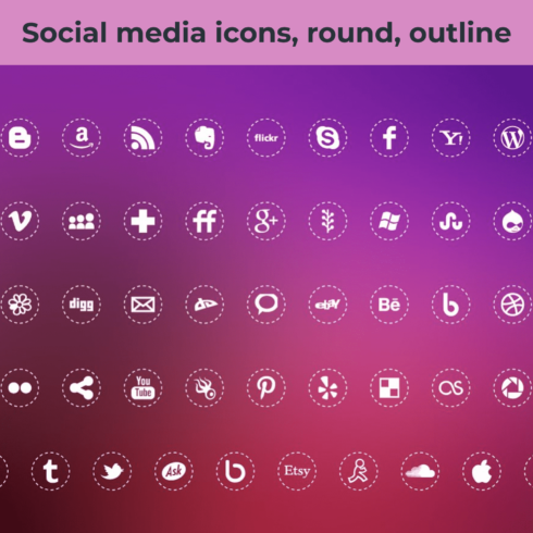 Social media icons, round, outline main cover.