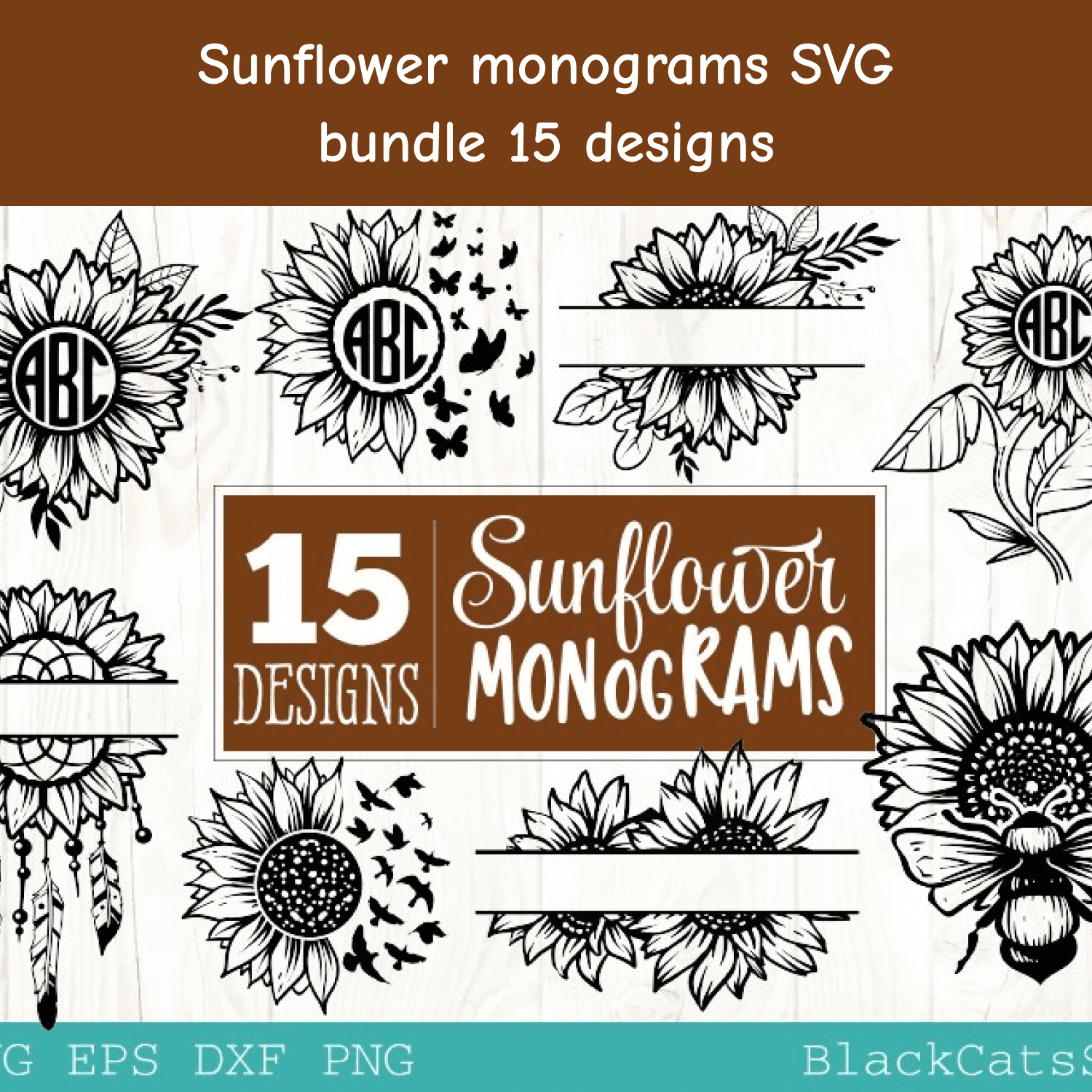 Sunflower monograms SVG bundle 15 designs.