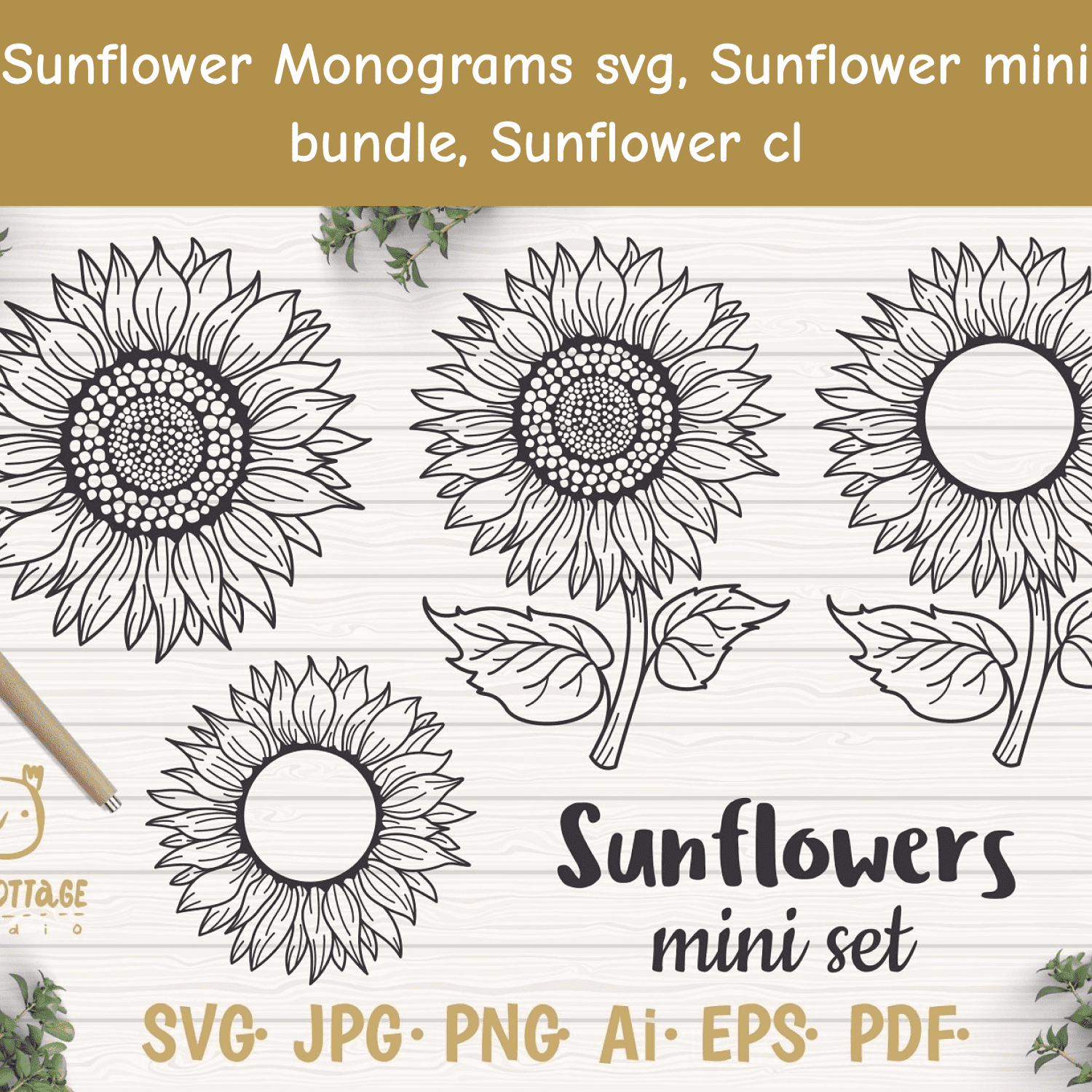 Sunflower Monograms svg, Sunflower mini bundle.