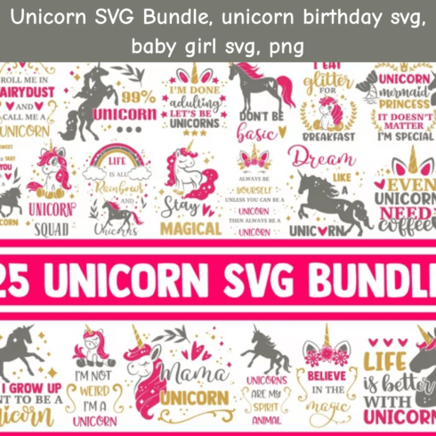 Unicorn SVG Bundle, unicorn birthday svg, baby girl.