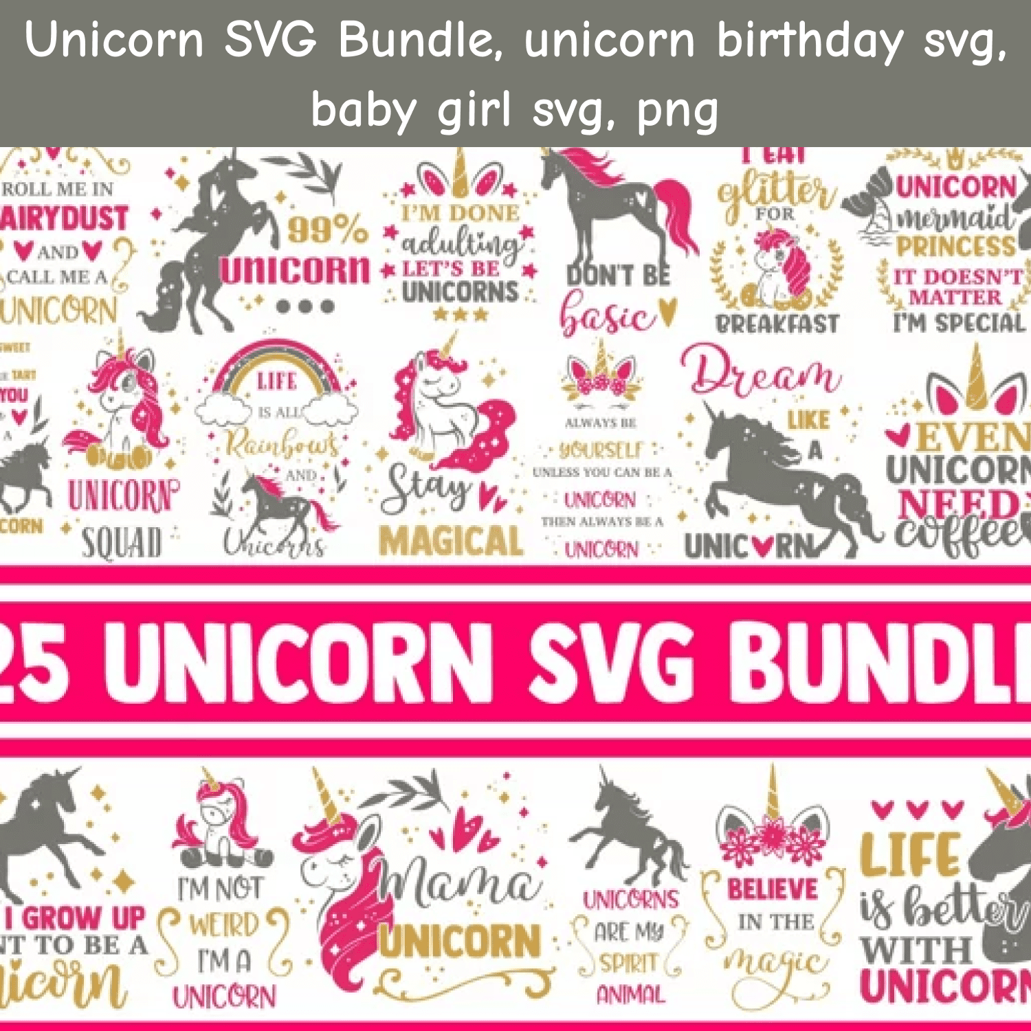 Unicorn SVG Bundle, unicorn birthday svg, baby girl.