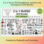 2 in 1 Nurse SVG,Healthcare workers and monograms SVG Bundle main cover.