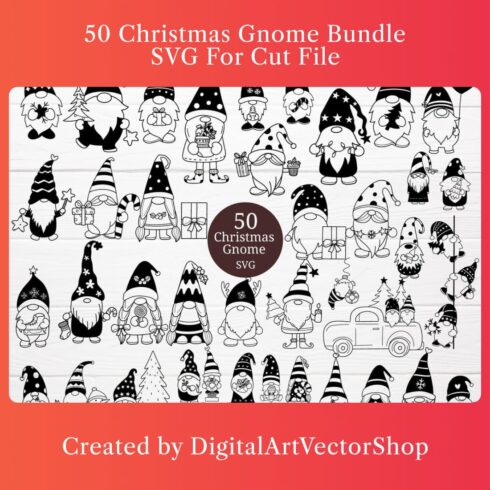 50 Christmas Gnome Bundle SVG For Cut File main cover.