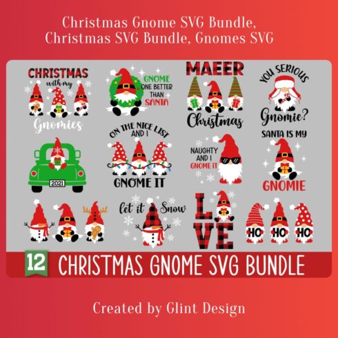 Christmas Gnome SVG Bundle, Christmas SVG Bundle, Gnomes SVG main cover.