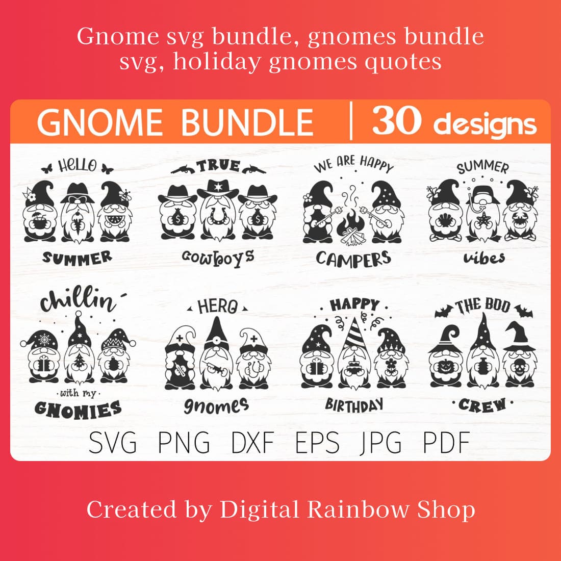 Gnome svg bundle, gnomes bundle svg, holiday gnomes quotes main cover.