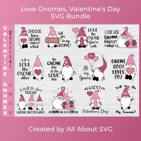 Love Gnomes, Valentine's Day SVG Bundle main cover.