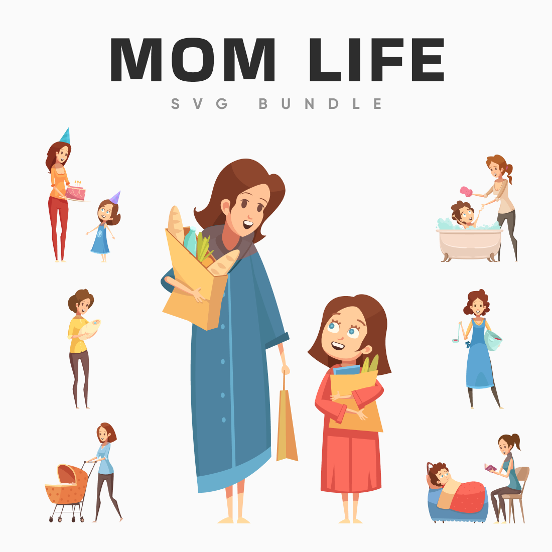 Mom life svg bundle main cover.