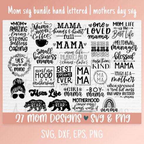 Mom svg bundle hand lettered main cover.