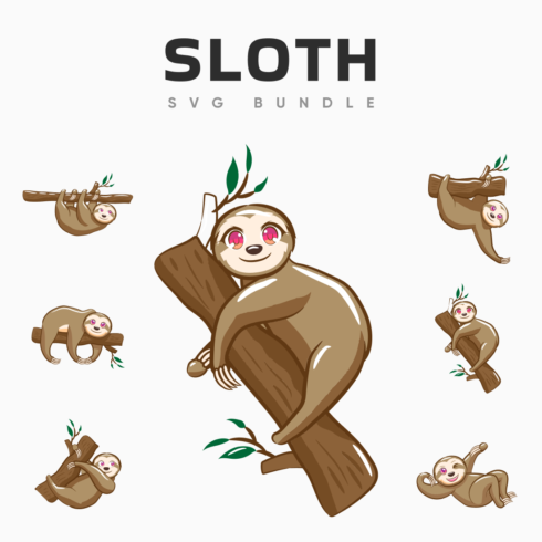 Sloth svg bundle main cover.