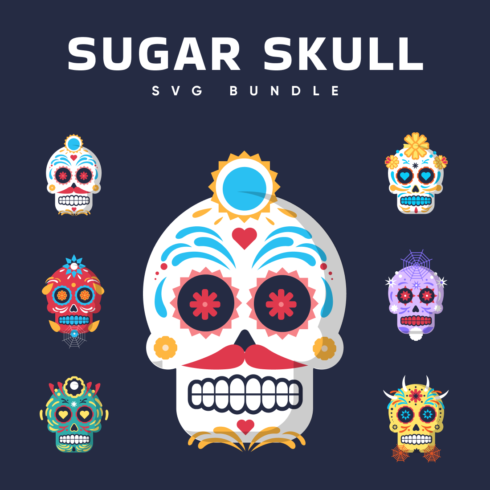 Sugar skull svg bundle main cover.