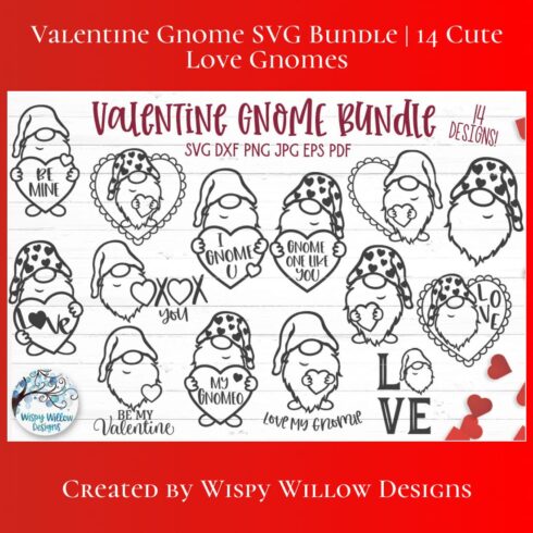 Valentine Gnome SVG Bundle | 14 Cute Love Gnomes main cover.
