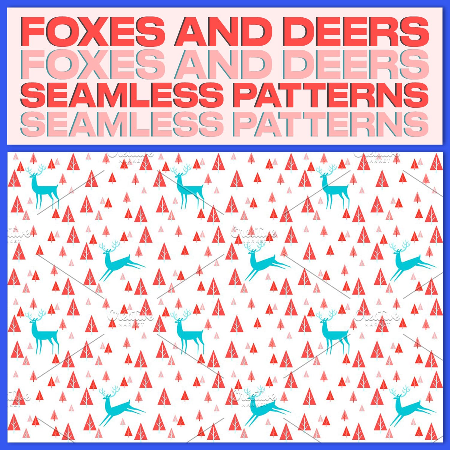 8 foxes and deers seamless patterns.