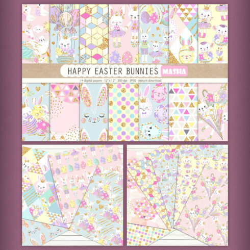 Happy Easter Bunnies Digital Papers – MasterBundles