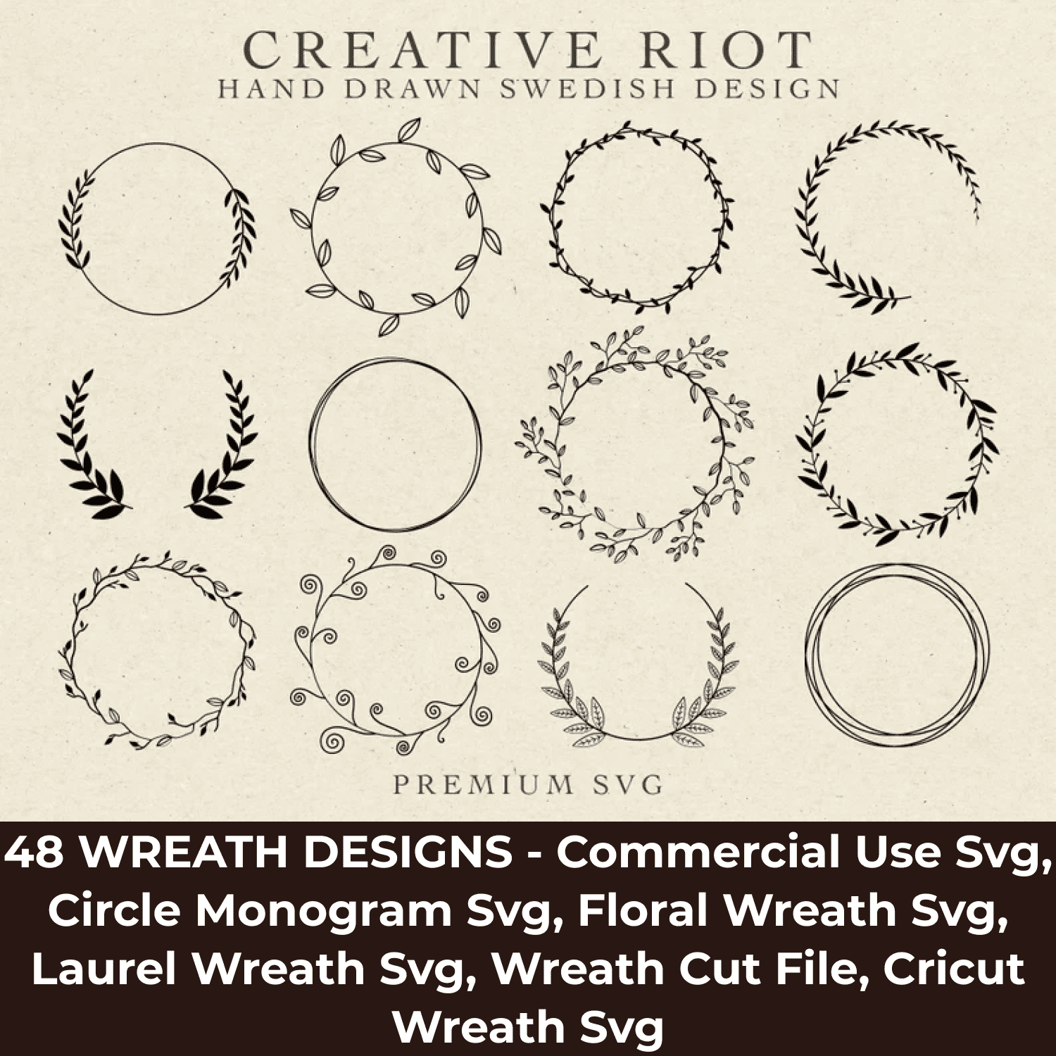 48 Wreath Designs - Commercial Use SVG cover.