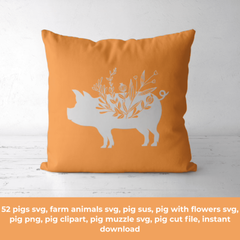 Pillow that has a pig on it.
