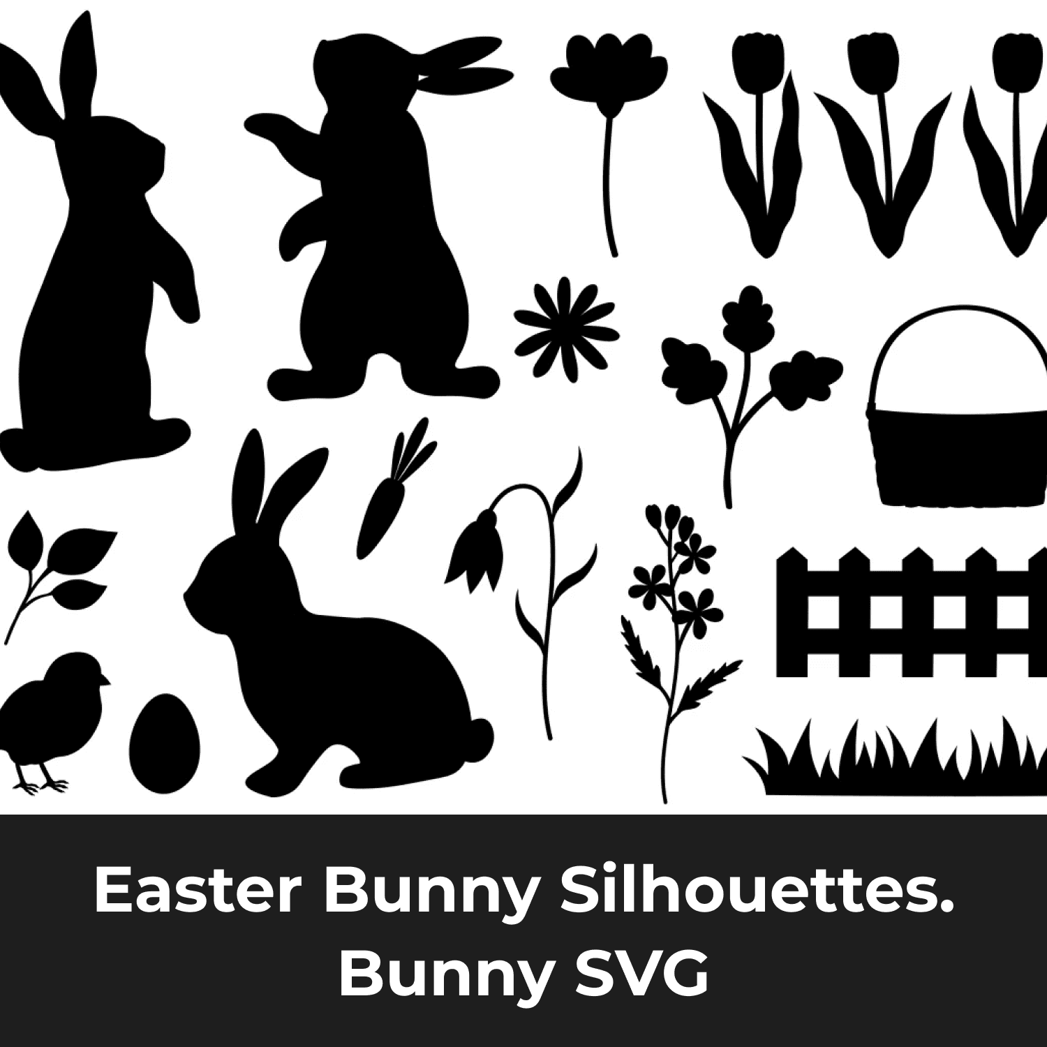 Easter Bunny Silhouettes. Bunny SVG cover.