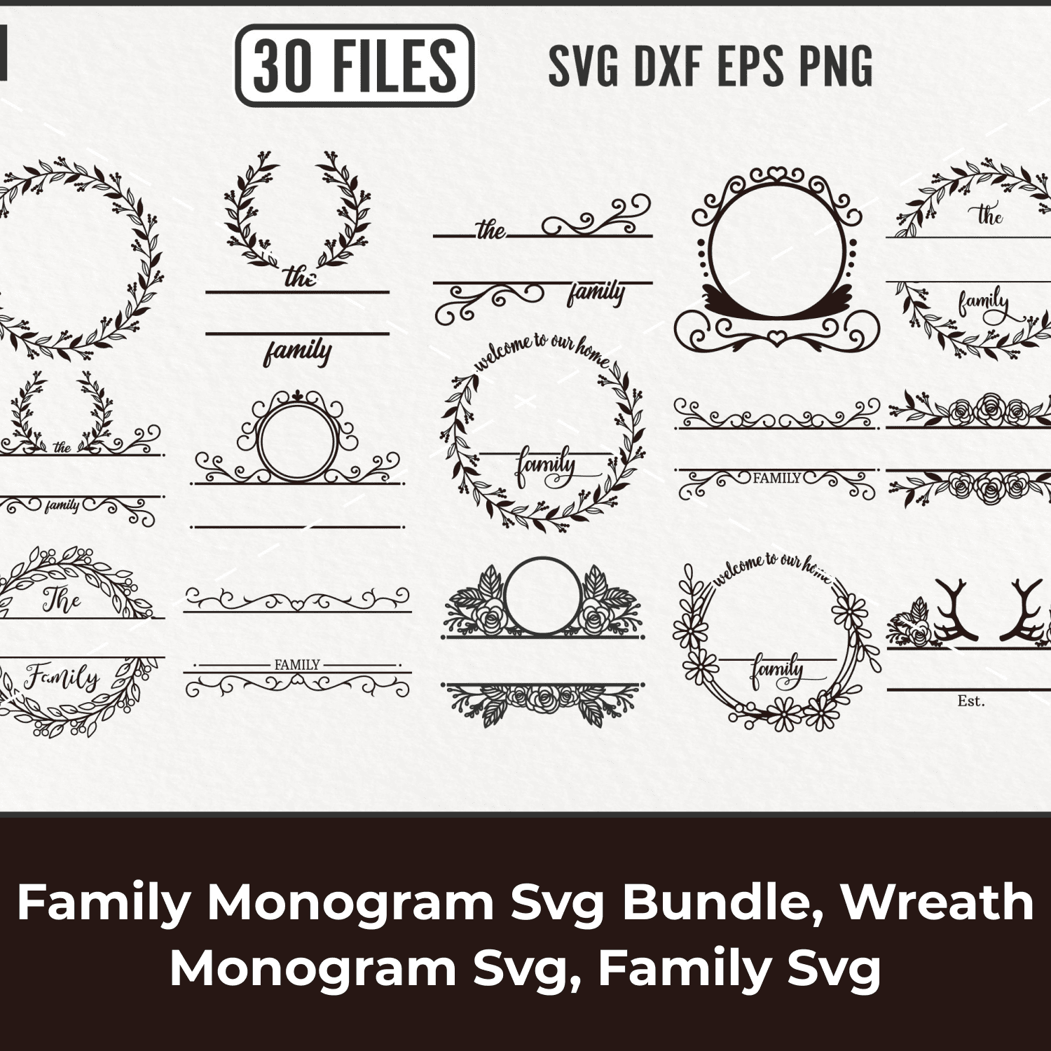 Family Monogram SVG Bundle, Wreath Monogram SVG, Family SVG cover.
