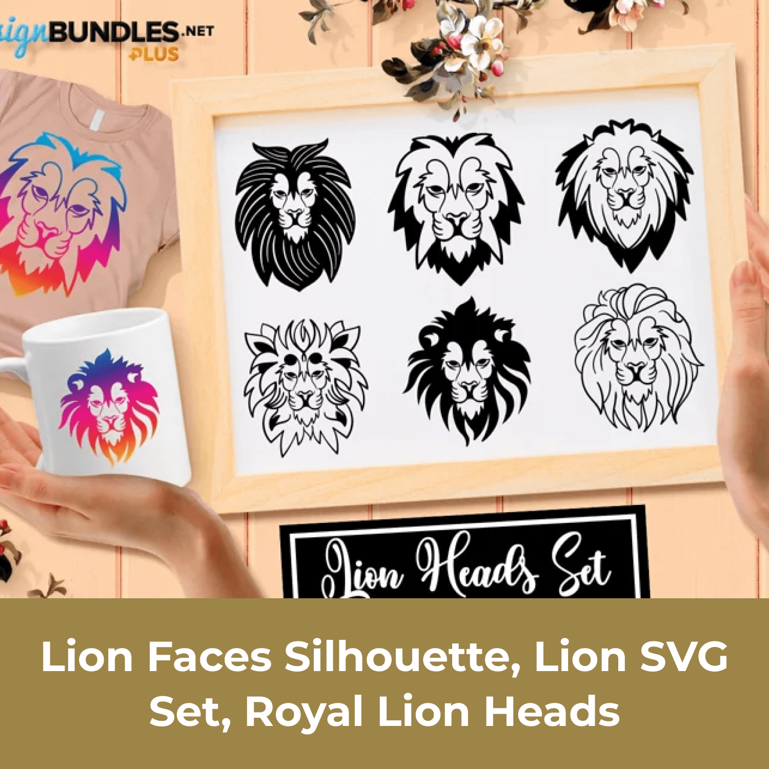 Lion Faces Silhouette, Lion SVG Set, Royal Lion Heads cover image.