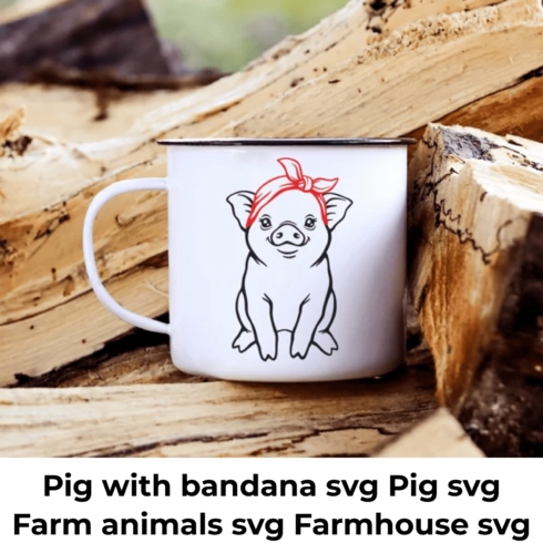 Coffee cup with a pig drawn on it.