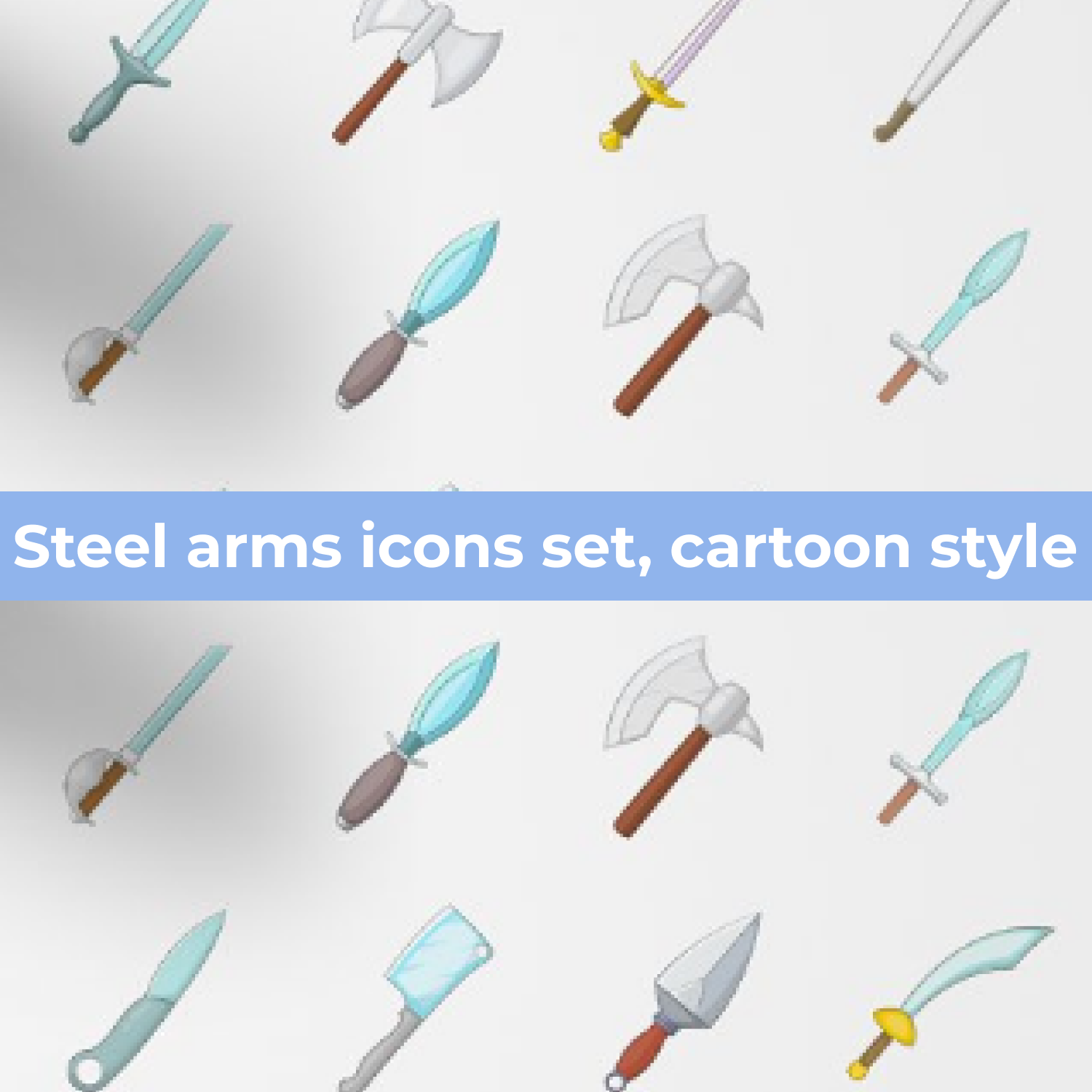 Steel arms icons set, cartoon style cover image.