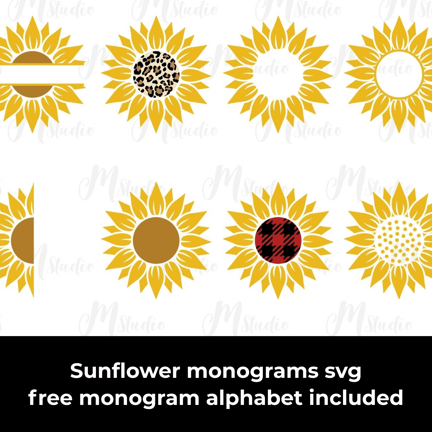 Sunflower monograms svg, free monogram alphabet included cover.