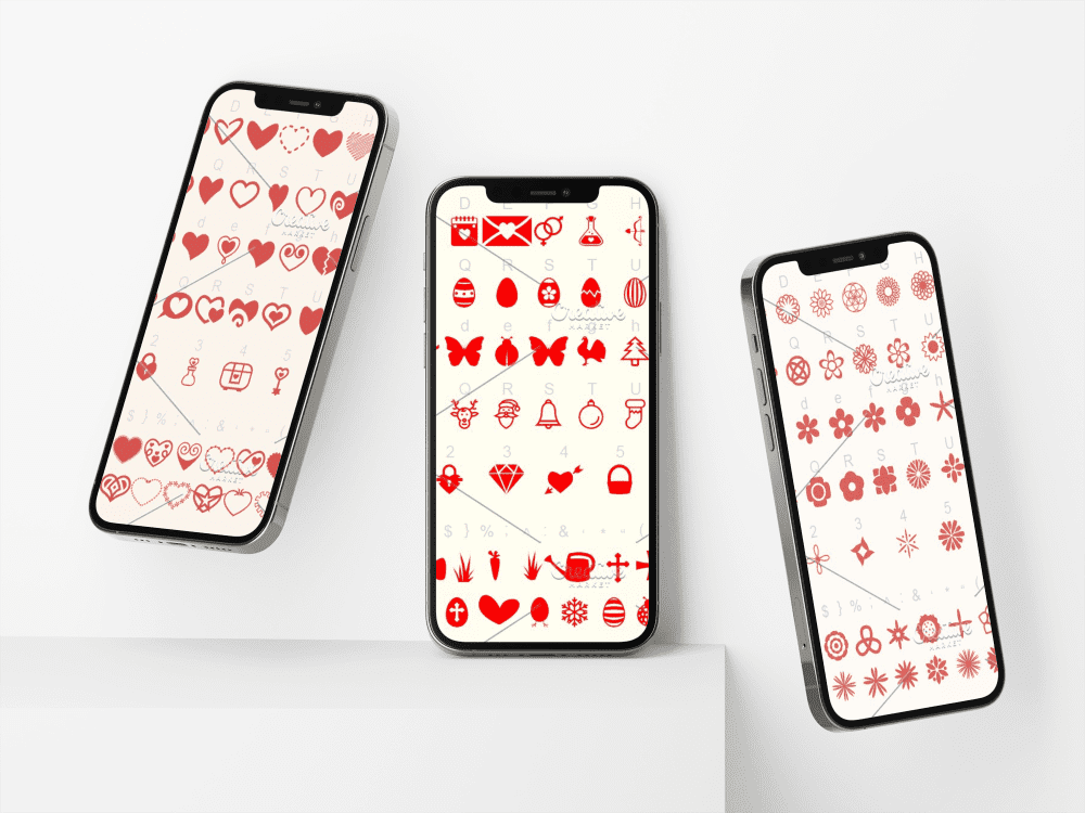 Symbols Font Collection - 450 Shapes - three mobiles.
