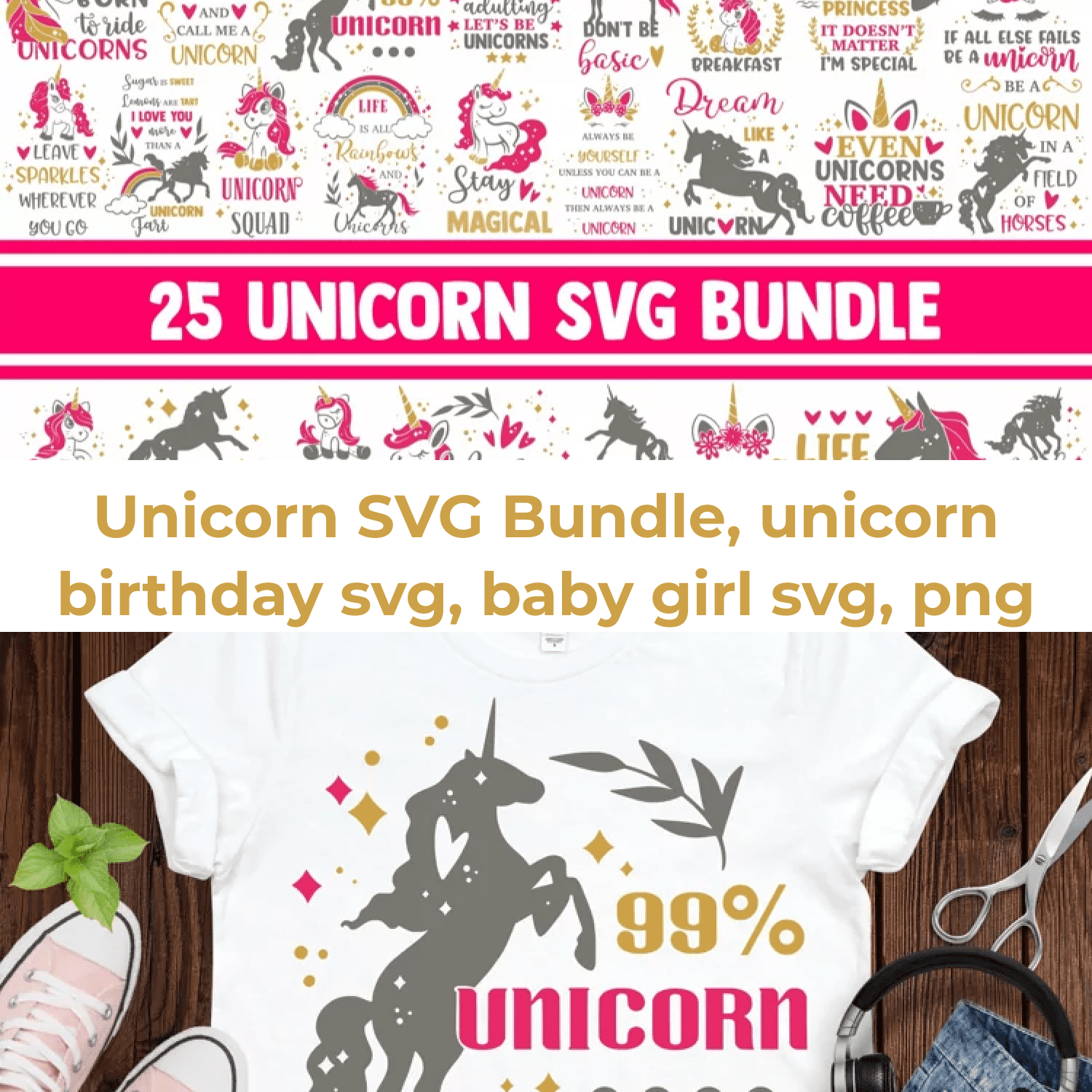 Unicorn SVG Bundle, unicorn birthday svg, baby girl cover.