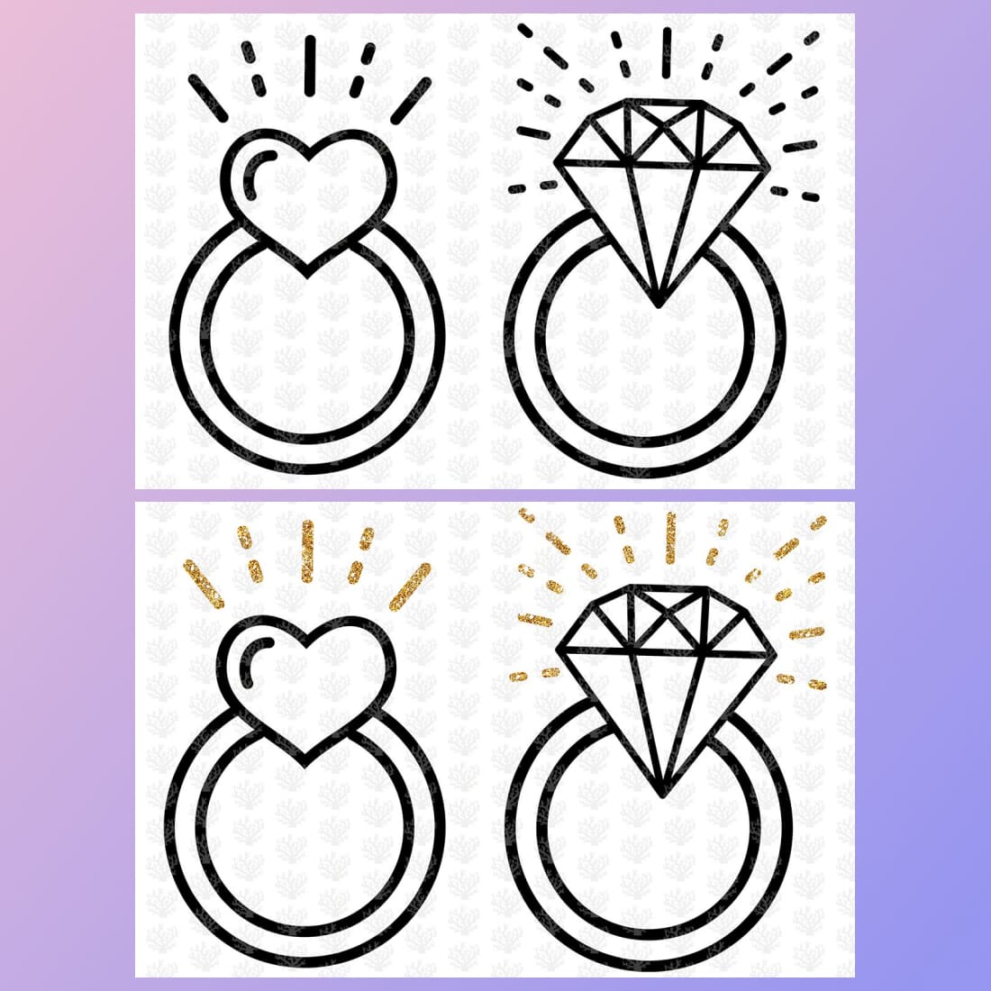 Diamond & Heart Engagement Rings - Svg File cover image.