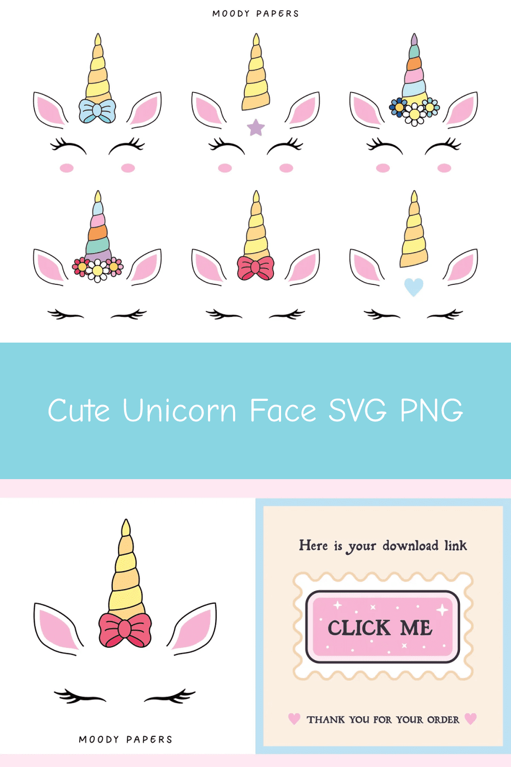 Cute Unicorn Face SVG PNG.