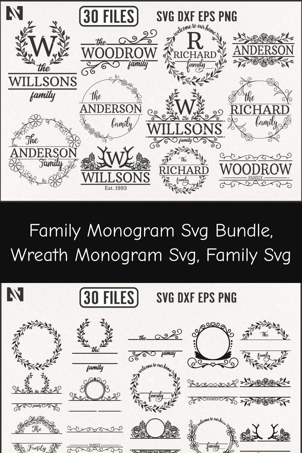 03 family monogram svg bundle wreath monogram svg family svg pinterest
