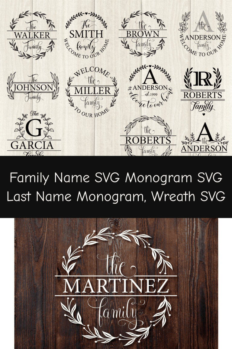 Family Name SVG Monogram SVG Last Name Monogram, Wreath SVG – MasterBundles