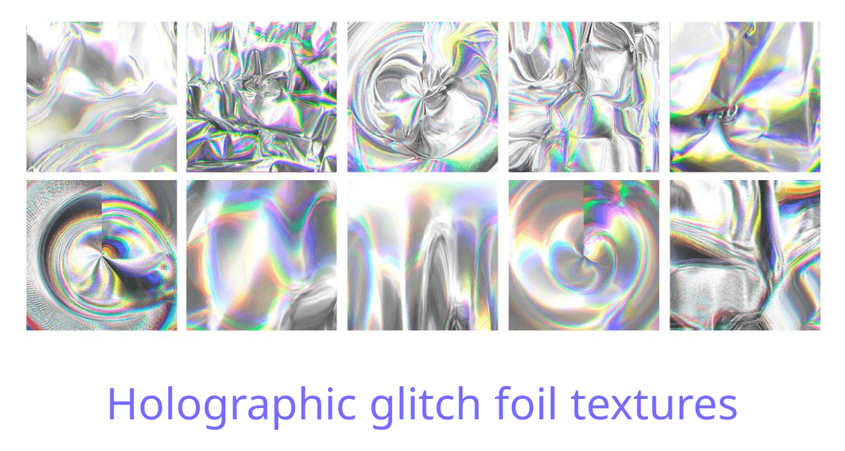 Holographic Glitch Foil Textures preview of Pinterest image.