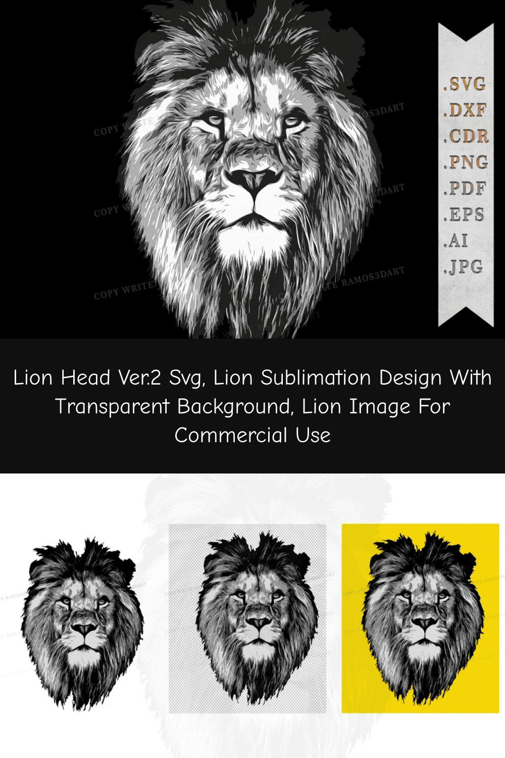 Lion Sublimation Design with Transparent Background.