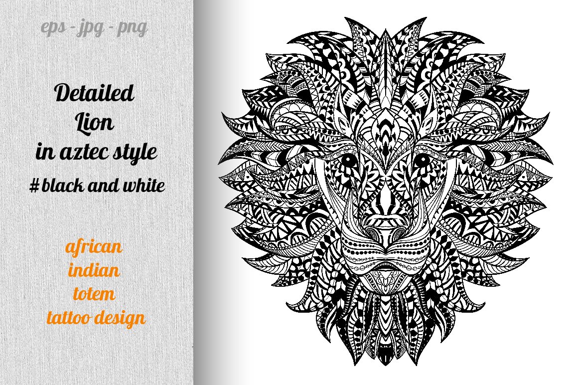Detailed Lion in Aztec Style.