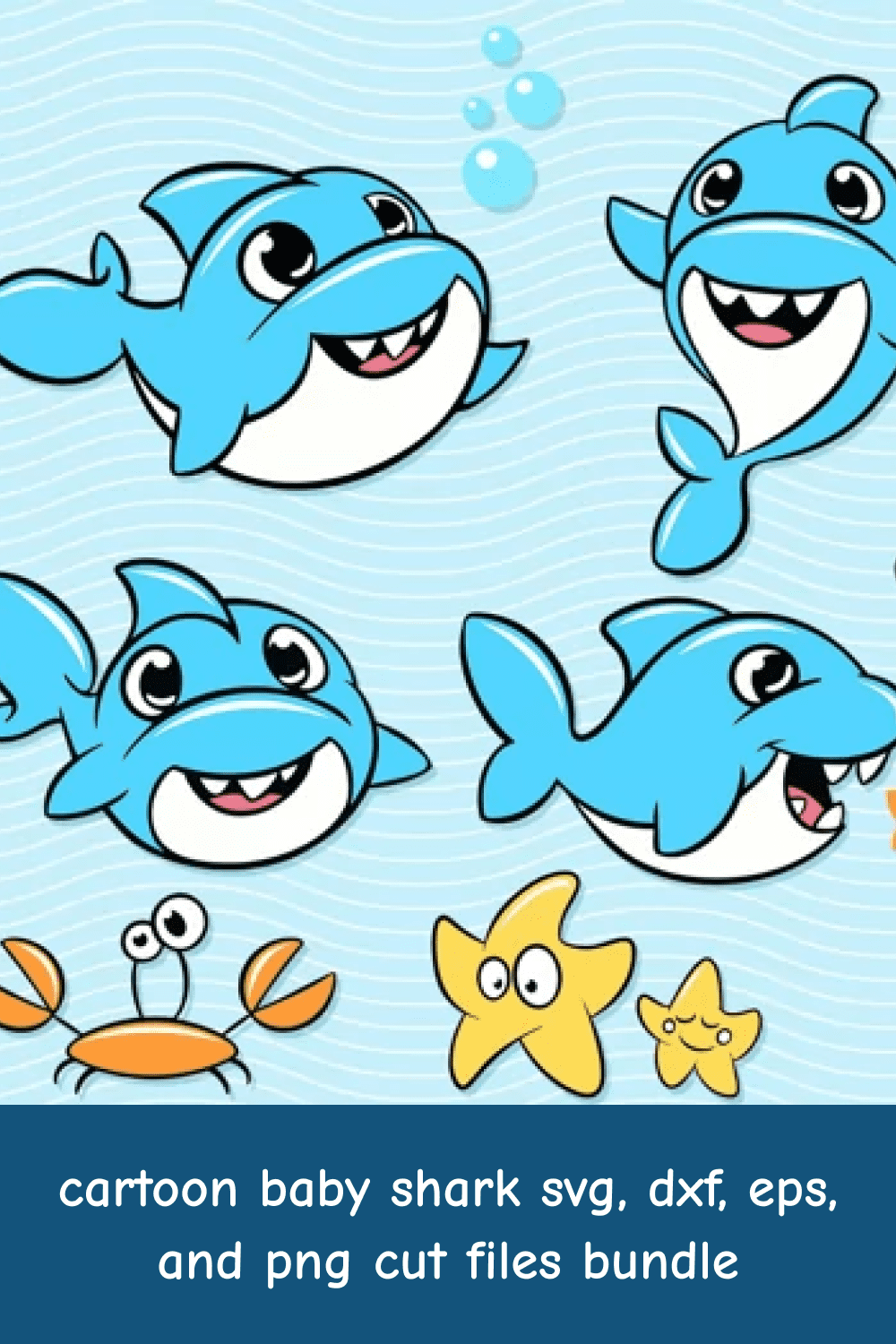 Cartoon Baby Shark SVG, DXF, EPS, and PNG Cut Files Bundle.