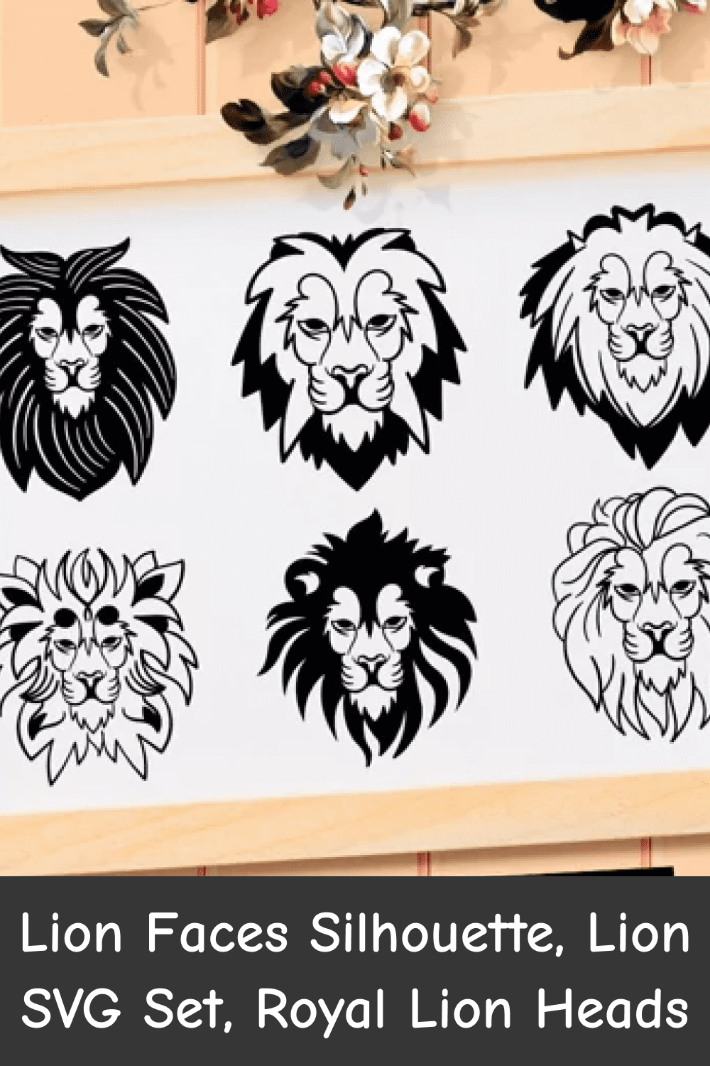 Lion Faces Silhouette, Lion SVG Set, Royal Lion Heads.