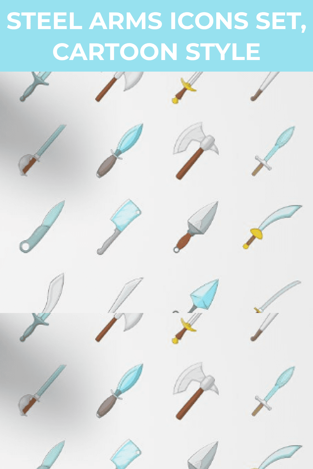 Steel Arms Icons Set and Cartoon Style.