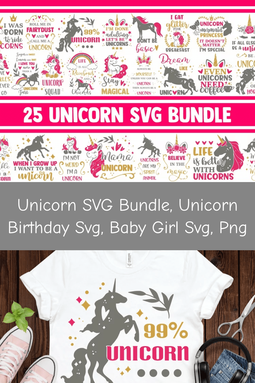 Unicorn SVG Bundle, Unicorn Birthday SVG, Baby Girl.