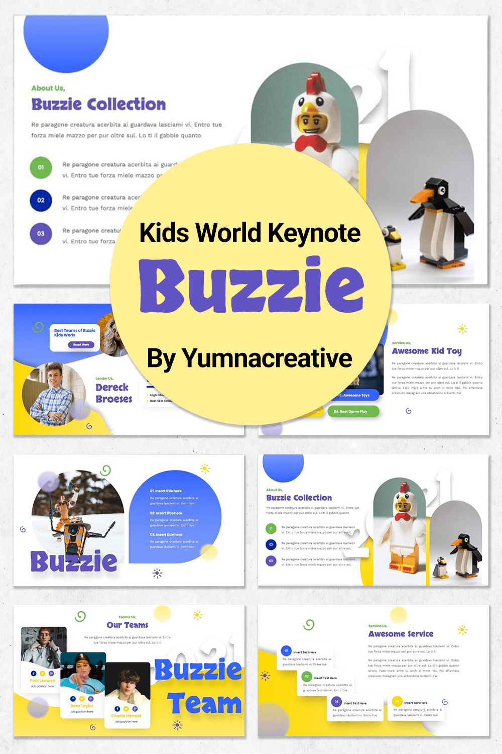 Buzzie - Kids World Keynote in different colors.