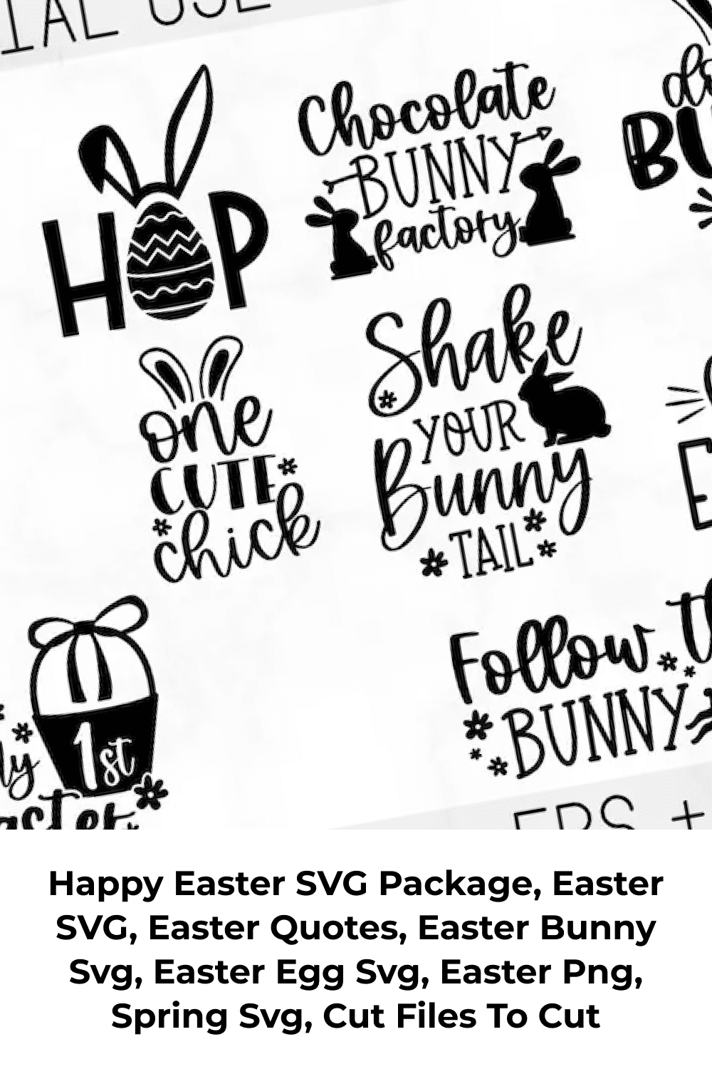 Collage of black Easter lettering on a white background.