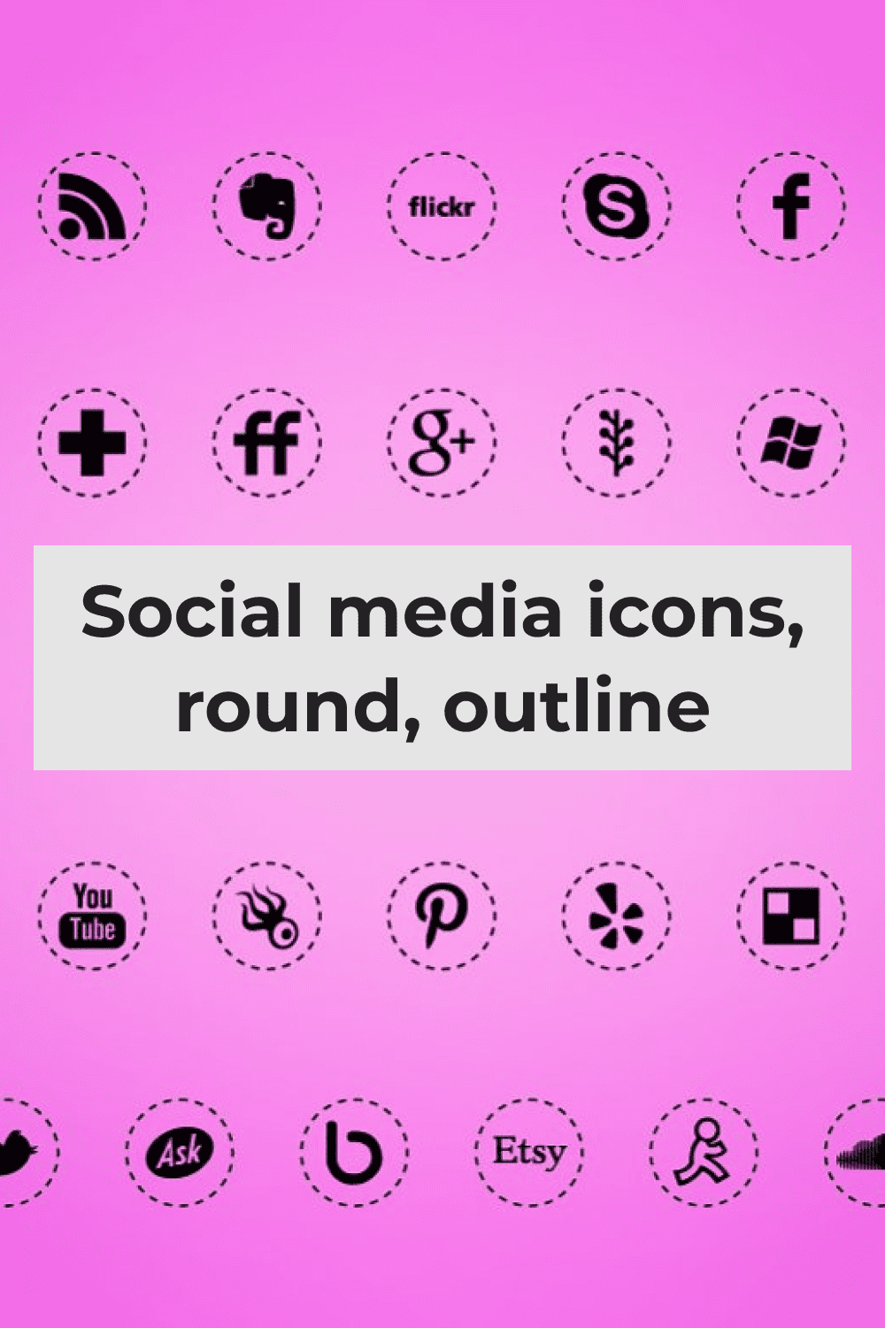 Social media icons, round, outline