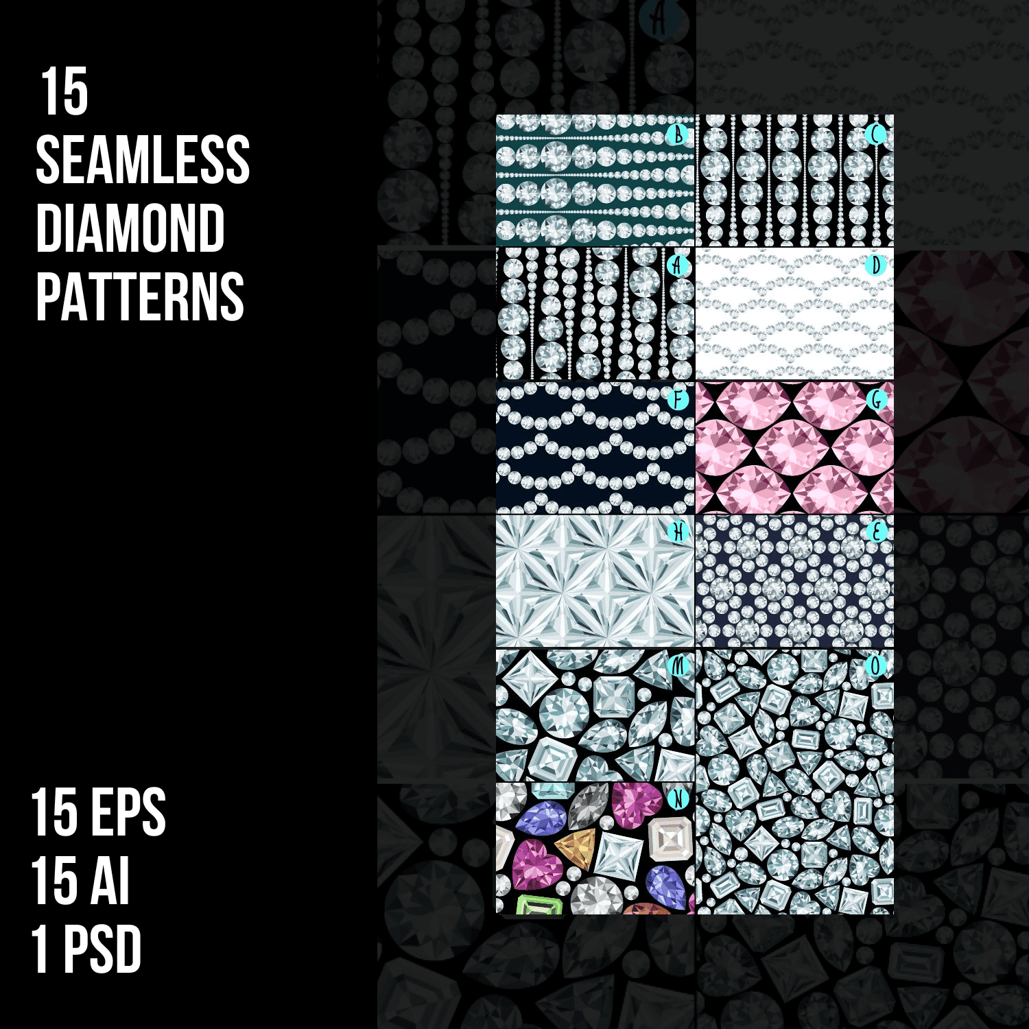 15 Seamless Diamond Patterns.
