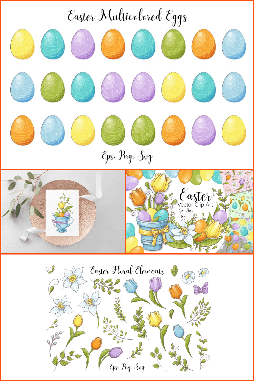 Trendy Easter Eggs Collection in pastel colors SVG PNG EPS