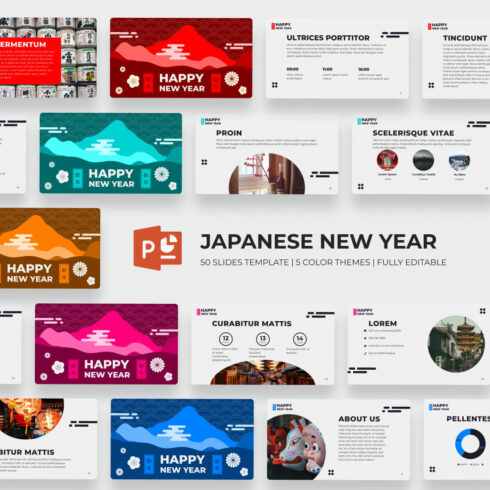 Japan New Year Powerpoint template main cover.