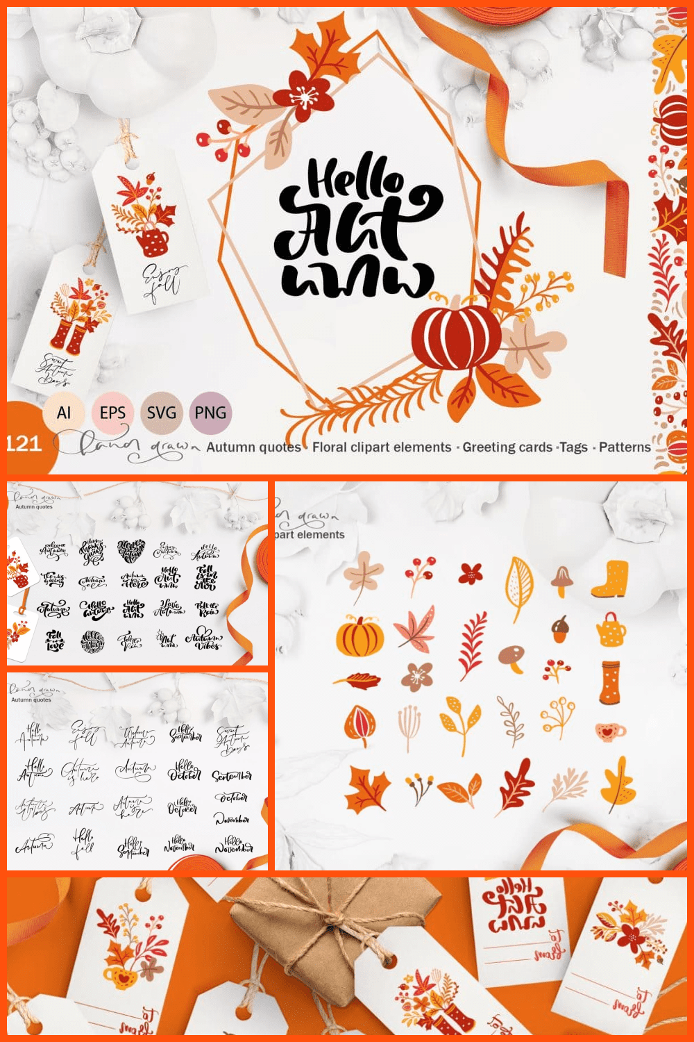 120+ Autumn Leaves Clipart and Flower Elements. Autumn Hand Lettering Bundle.