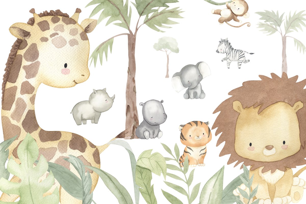 Safari Animals. Watercolor Set.