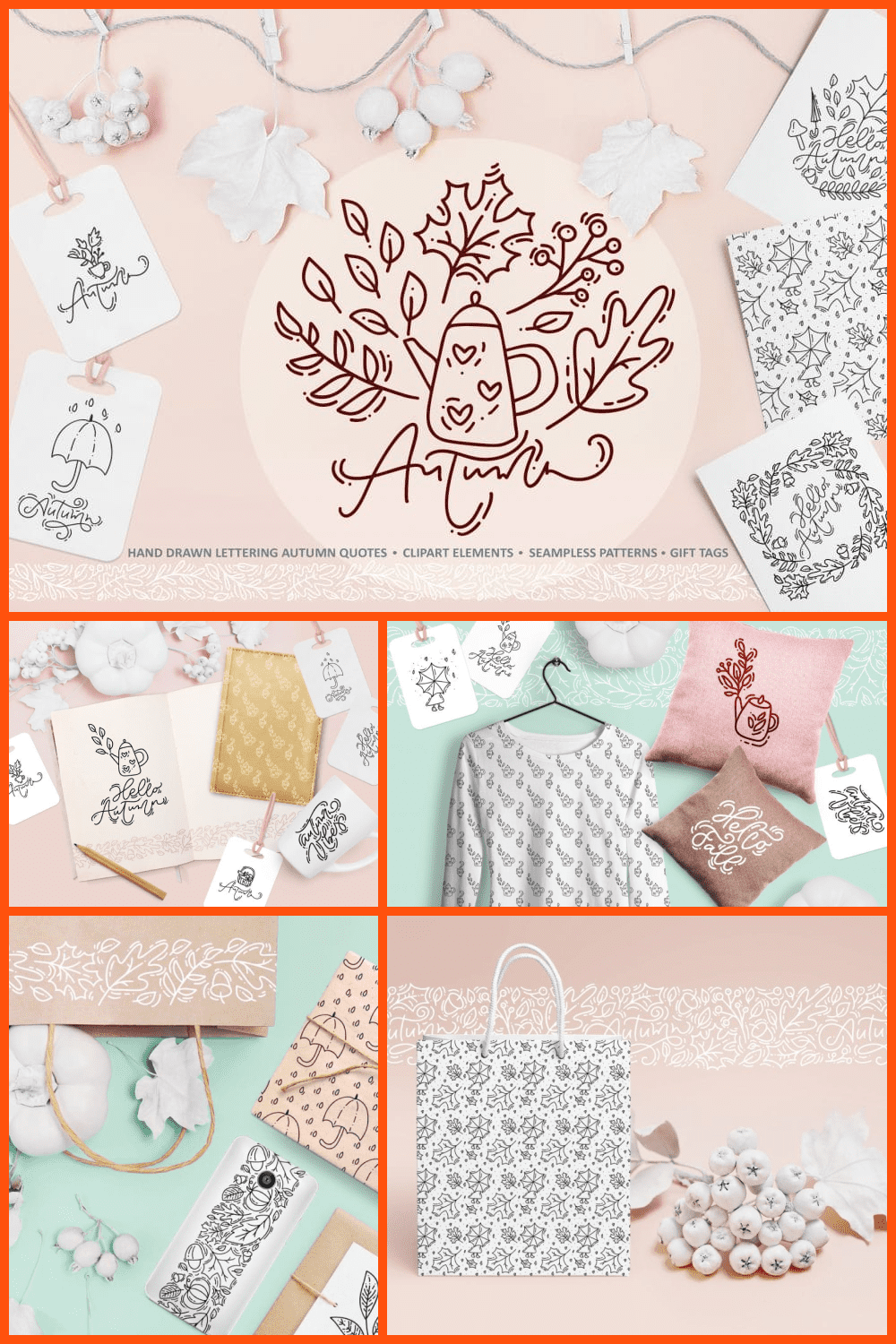 99 Autumn Vector Bundle. Monoline Floral Elements.